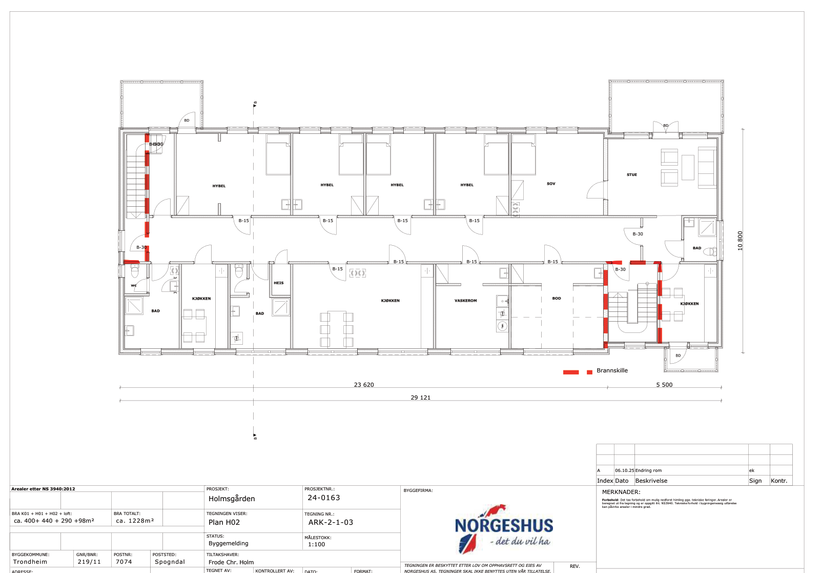 Norgeshus ARK-2-1-03 rev A, godkjent plan H02.